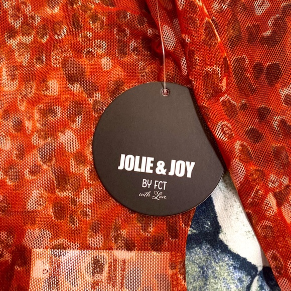 Orange and brown high neck see-through top - Picture 3 of 4